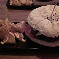 Burger and potatoes at Cat Bar in Barcelona