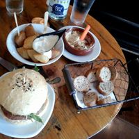 Burger, papas bravas, hummus at Cat Bar in Barcelona