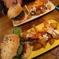 Crazy cat and champion burger  at Cat Bar in Barcelona