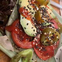 Grilled cactus and salad   at Cat Bar in Barcelona