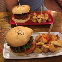 Champion and Mexican burger  at Cat Bar in Barcelona