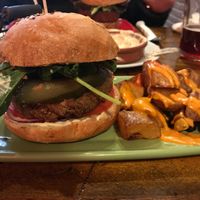 Amazingly good vegan burger!  at Cat Bar in Barcelona