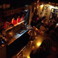 inside looking down from balcony  at Cat Bar in Barcelona