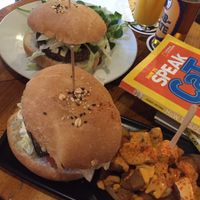 Green and black cat burger. Couldn’t  see difference, couldnt taste difference. at Cat Bar in Barcelona