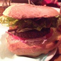 Black  cat burger at Cat Bar in Barcelona