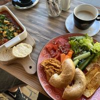 Breakfast: vegan shakshuka and vegan mix plate  at Gossip Cafe in Krakow