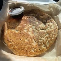 You can see (beyond the shadow) the burnt area of this pancake   at Hard Times Cafe in Minneapolis