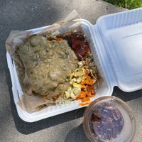  Vegan biscuit and gravy breakfast with muddy waters coffee  at Hard Times Cafe in Minneapolis