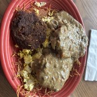 Vegan biscuit plate with gravy  at Hard Times Cafe in Minneapolis