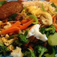 tofu garden scramble with vegan sausage patty  at Hard Times Cafe in Minneapolis