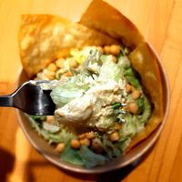 Hummus based dressing with capers. at Bad Boyz Kitchen in Bratislava