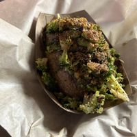 Vegan baked potato with cheese and broccoli   at Big Belly Que in Smithtown