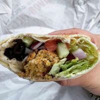 Falafel pita without tzatziki or feta with hummus added instead.  at Pita Pit in Hauppauge