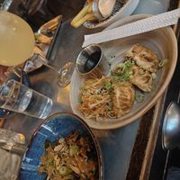 Dumplings and cauliflower with peanut butter at The LoCo in Uppsala