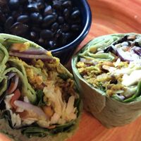 Veggie burger “the works” made into a wrap AMAZING at Lotus Cafe in Panama City Beach