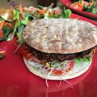 veggie burger at Lotus Cafe in Panama City Beach
