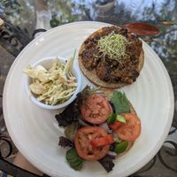 Veggie burger with zen slaw at Lotus Cafe in Panama City Beach