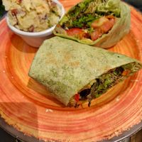 Veggie wrap with potato side at Lotus Cafe in Panama City Beach