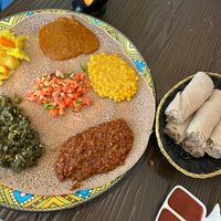 Orange on top is Shiro which was my personal fav. Was a lot of food believe it or not  at Ethiopis Restaurant in Rockville