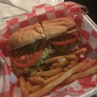 vegan chicken sandwich and seasoned fries at David's New Orleans Style Sno Balls in Panama City Beach