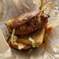 Nashville hot VFC with Just Egg at Nom Burgers in Austin