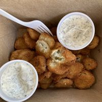 Fried pickles  at Nom Burgers in Austin