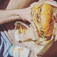 Double og meal add pickles onions at Nom Burgers in Austin