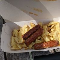 Vegan sausage a chips  at Siaway Fish & Chips in Isle Of Skye