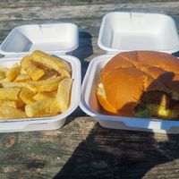 Chips and burger at Siaway Fish & Chips in Isle Of Skye