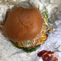 This pic so does not do this classic burger justice but check out this generous portion loaded with good stuff at Veganaire in Alpharetta