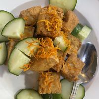 Tofu appetizer, spicy sauce on the side   at Veggie House  in Chicago