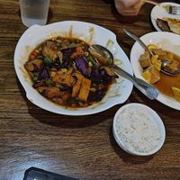Eggplant with tofu and orange tofu at Veggie House  in Chicago