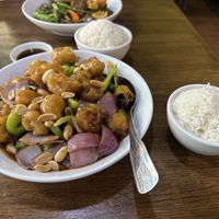 Kung Pow Plant-Based Chicken with White Ricee  at Veggie House  in Chicago