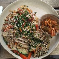 Dish of the day : sautéed noodles with vegetables and kimchi at A Obra in Lisbon