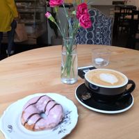 Very yummy strawberry-chocolate donut. at Round & Square in Helsinki