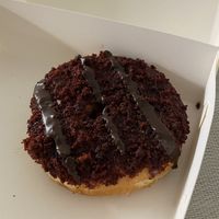 Red velvet donut  at Round & Square in Helsinki