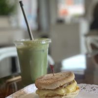 Mushroom Melt and Matcha Latte  at Vegan Danish Bakery in Thornhill