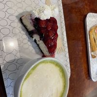 Amazing cheesecake and matcha latte  at Vegan Danish Bakery in Thornhill