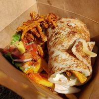 Baji burger and spiced fries at Elvins Street Food in Lytham