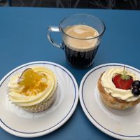 Orange cupcake, Portuguese tart and Portuguese style Americano at The Green Kitchen in Newport