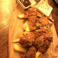 Breaded mushrooms with BBQ and Mayo sauce, vegan and delicious! at Szklarnia Warszawa in Warsaw