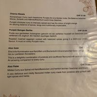 Menu at Golden India in Grindelwald