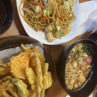 Deep fried tofu yakisoba, veggie tempura, tofu ramen noodle with shoyu broth  at Tokyo Teriyaki in Astoria