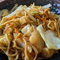 Fried tofu with noodles at Tokyo Teriyaki in Astoria