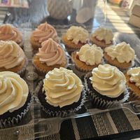 Red velvet, white chocolate raspberry, and strawberry shortcake  😋 at The Cupcave in Las Vegas