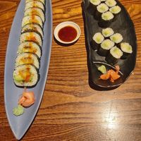 Left :  Vegan Futomaki roll (10pcs) : veg tempura, avocado, sweet chilli sauce & sesame seeds

Right: 2 xs 6pcs avocado maki at Japan Street Food in Paisley