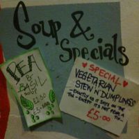 Soup and specials board at Nexus Art Cafe in Manchester