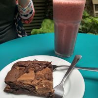 Brownies and smoothie at Nexus Art Cafe in Manchester