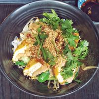 Noodles with peanut sauce and tofu steak at Mama Tai in Aachen