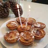Birthday pastel de nata :) at Vegan Nata - Chiado in Lisbon